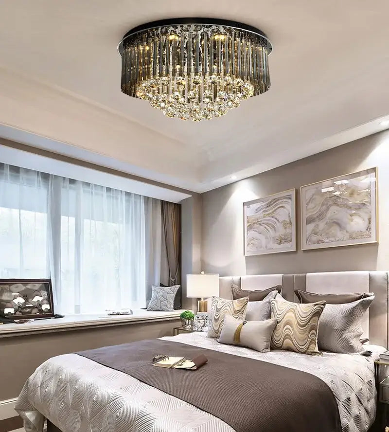 Modern black and gold crystal ceiling lamp living room chandelier