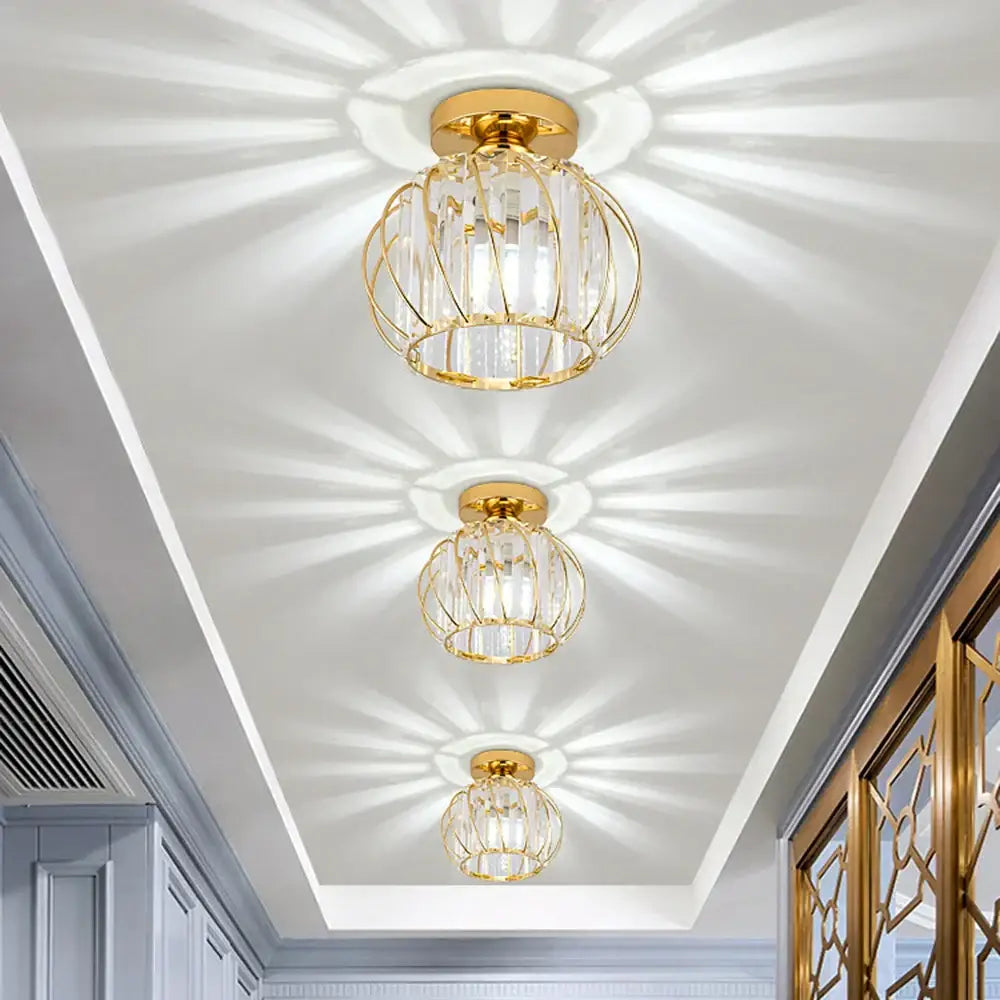 Modern gold crystal ceiling lamp for hallway and aisle decor