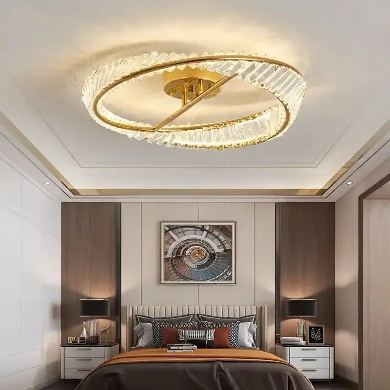 Modern gold ring crystal ceiling lamp dining room led light