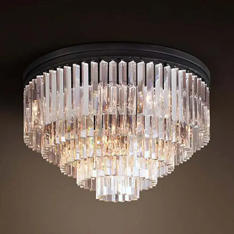 Modern chrome tiered crystal ceiling light for living room