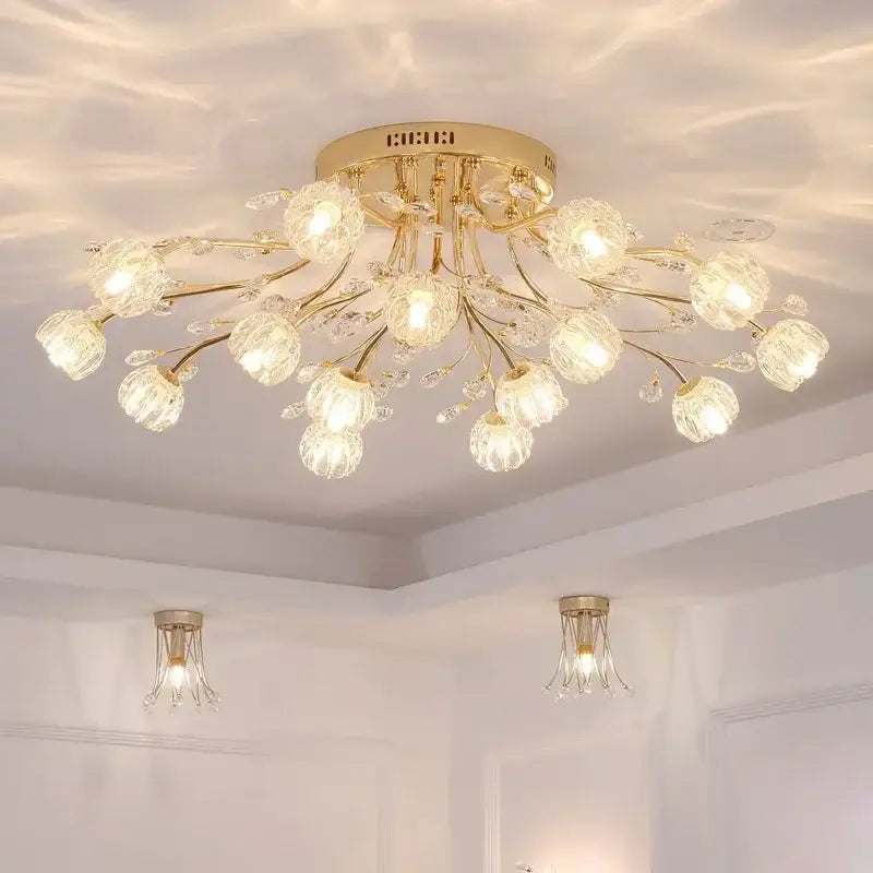 Modern gold crystal ceiling light living room branch fixture