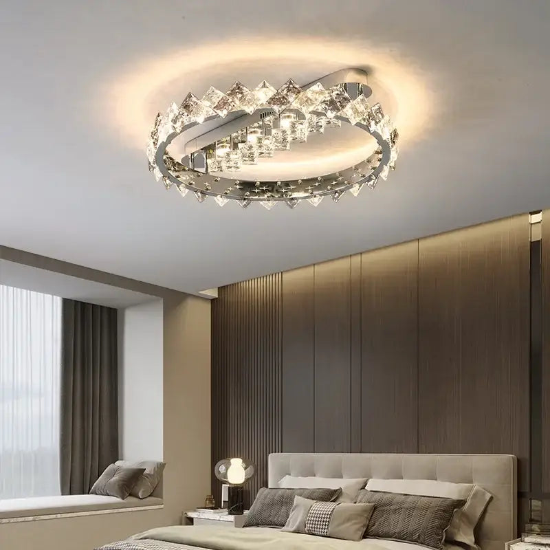 Modern chrome crystal ceiling light for living room led warmth