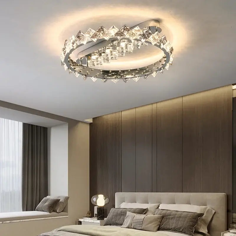 Modern chrome crystal ceiling light for living room led warmth