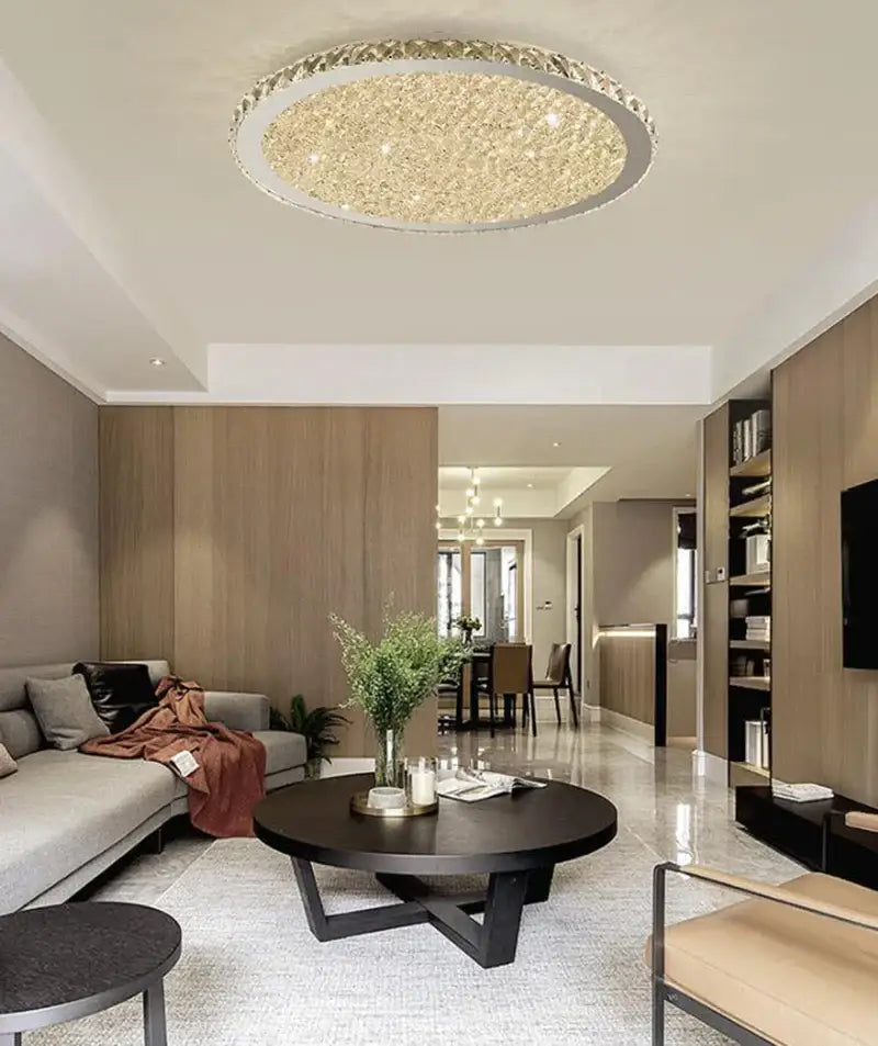 Modern crystal ceiling light with frosted glass for living room