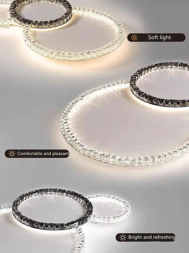 Modern 3 ring crystal ceiling lights led chandelier living room