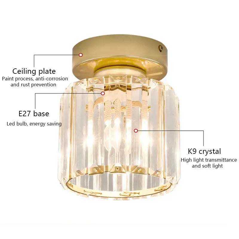 Modern black & gold crystal ceiling lights bedroom glass lamp