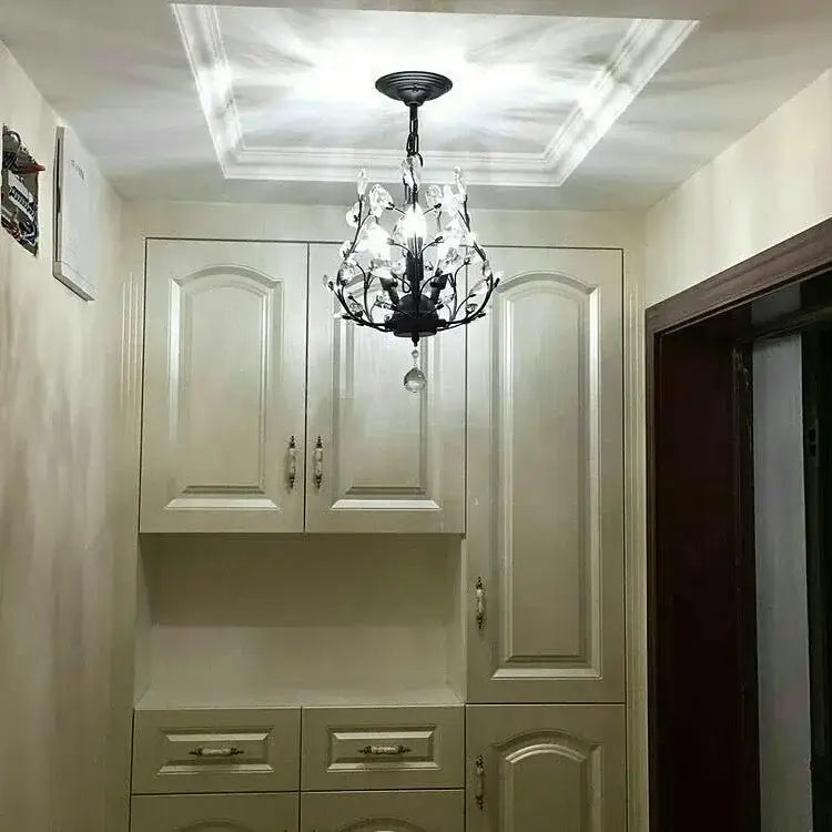 Rustic black crystal chain pendant chandelier for dining room
