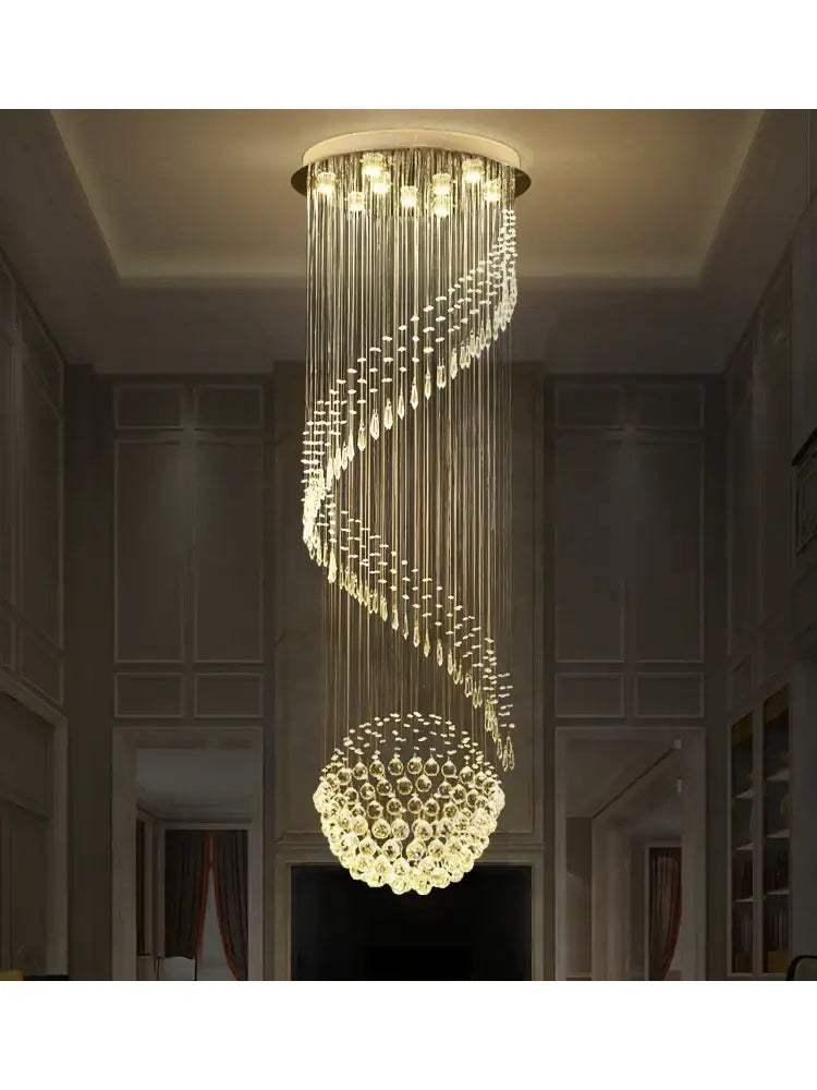 Modern spiral crystal chain pendant light for living room
