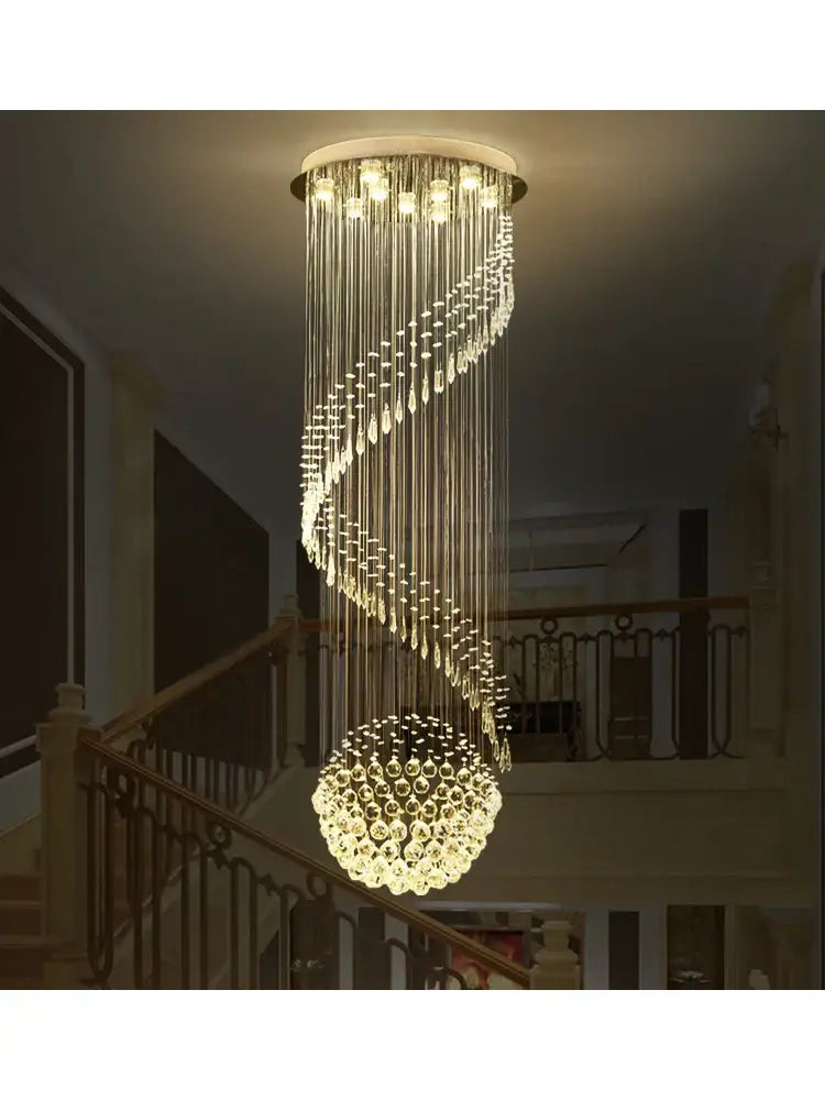 Modern spiral crystal chain pendant light for living room