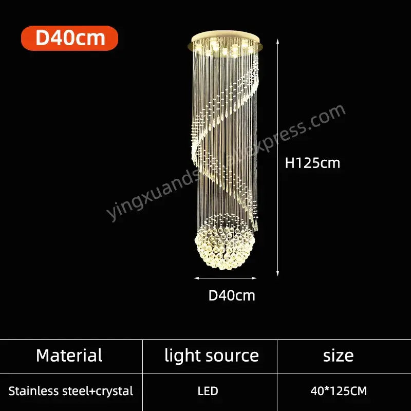 Modern spiral crystal chain pendant light for living room