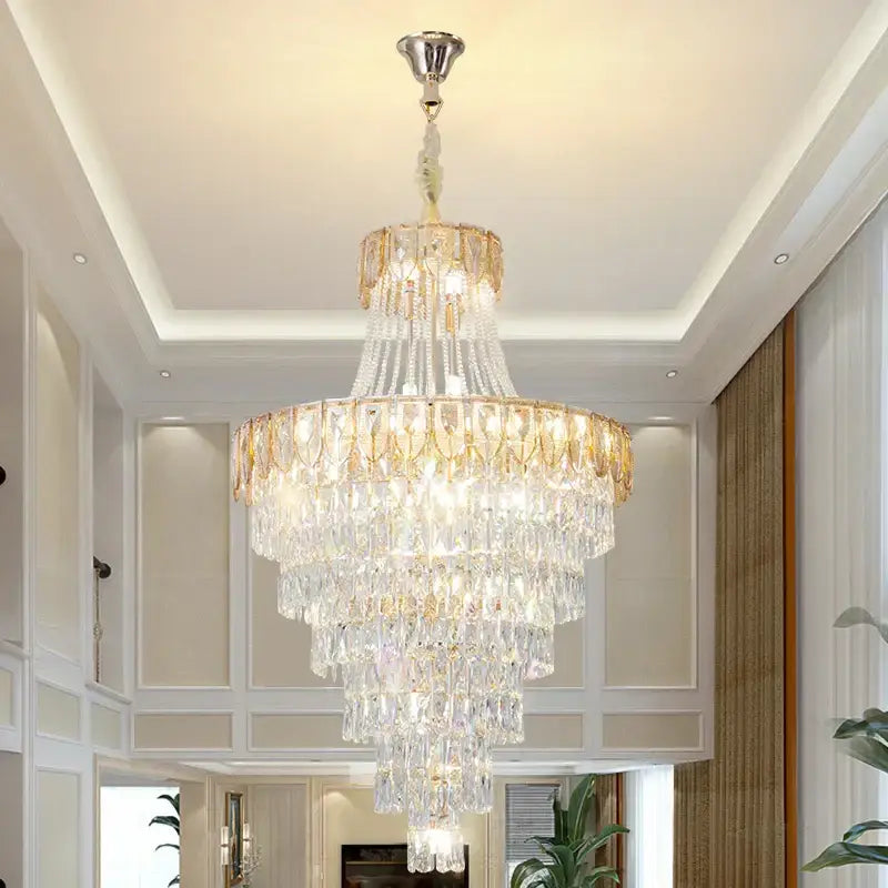 Elegant chrome multi tier crystal chandelier living room art