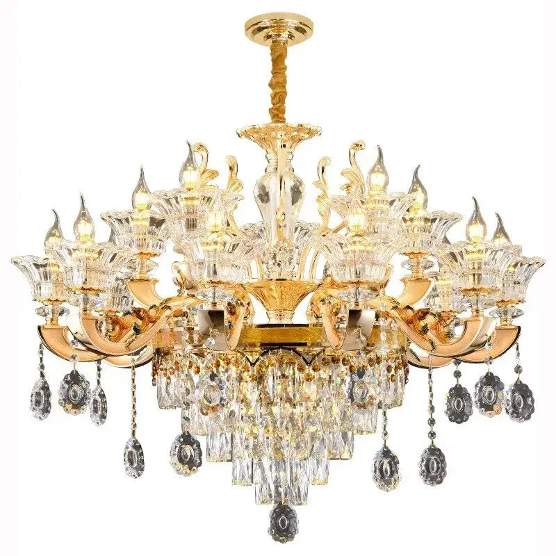Ornate gold crystal chandelier ceiling light for living room