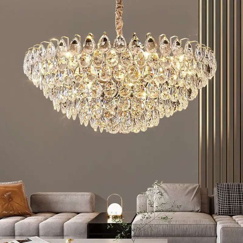 Gold teardrop crystal chandelier ceiling light for dining room