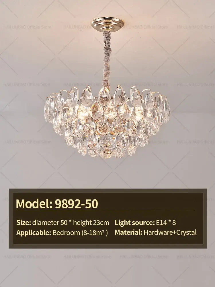Gold teardrop crystal chandelier ceiling light for dining room