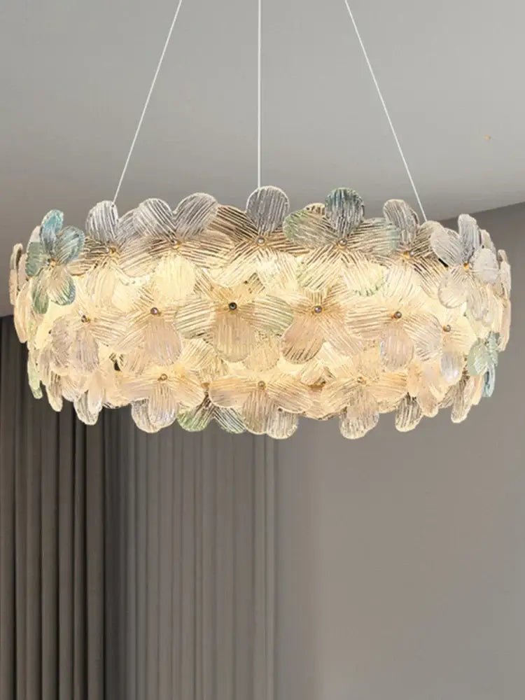 Pink & white petal crystal chandelier ceiling light for living room
