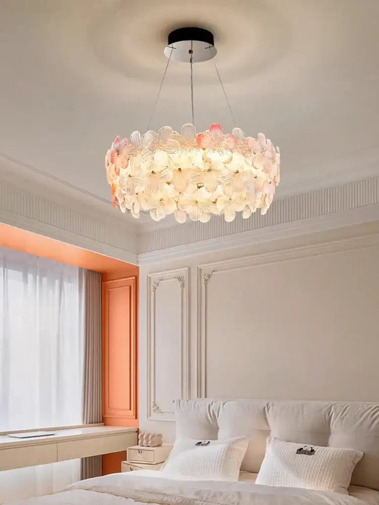 Pink & white petal crystal chandelier ceiling light for living room