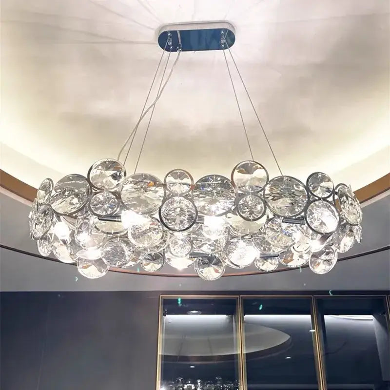 Modern chrome crystal pendant light fixture living room double ring