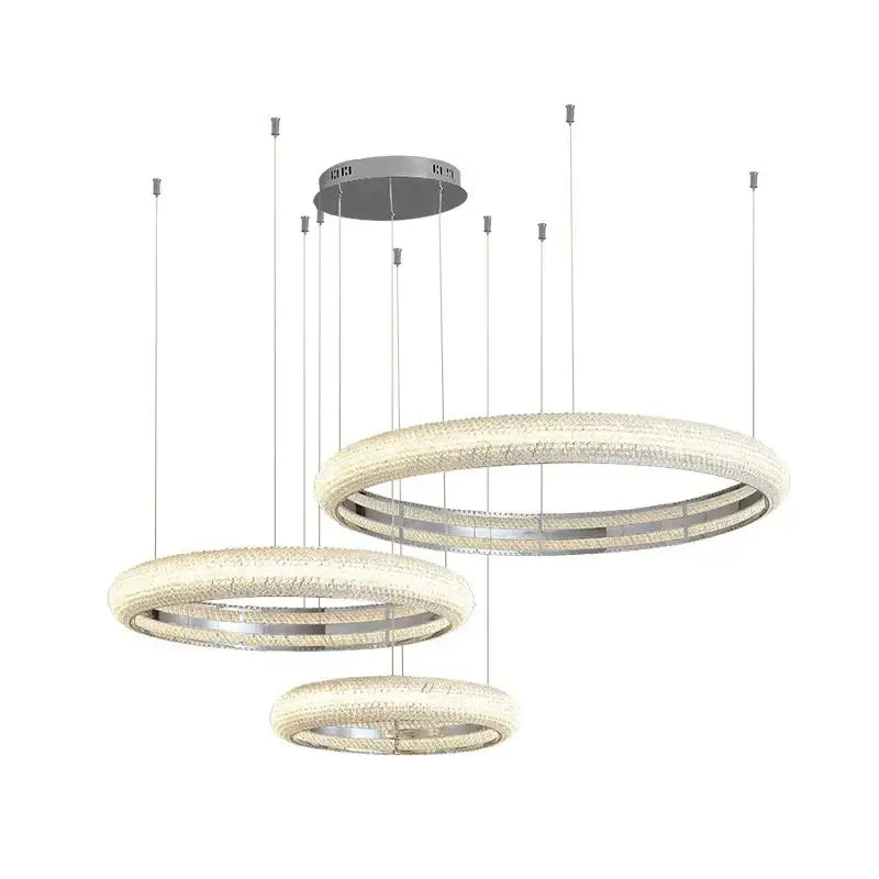 Modern luxury crystal chrome double ring chandelier dining room light