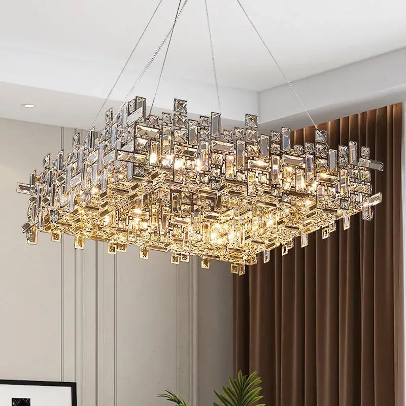 Modern square gold and clear decorbites crystal chandelier living room