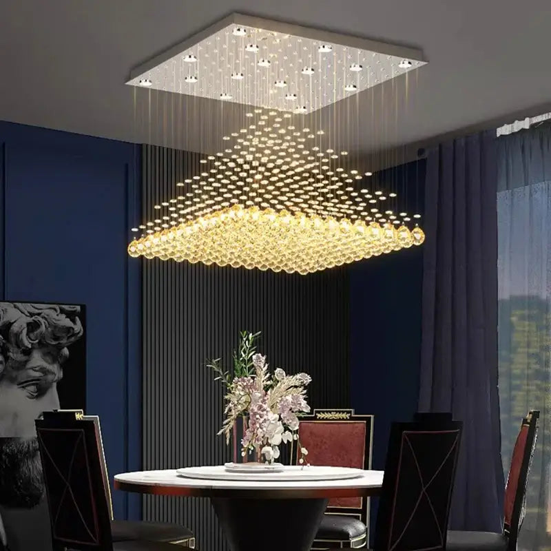 Modern rectangular crystal chandelier dining room pendant light