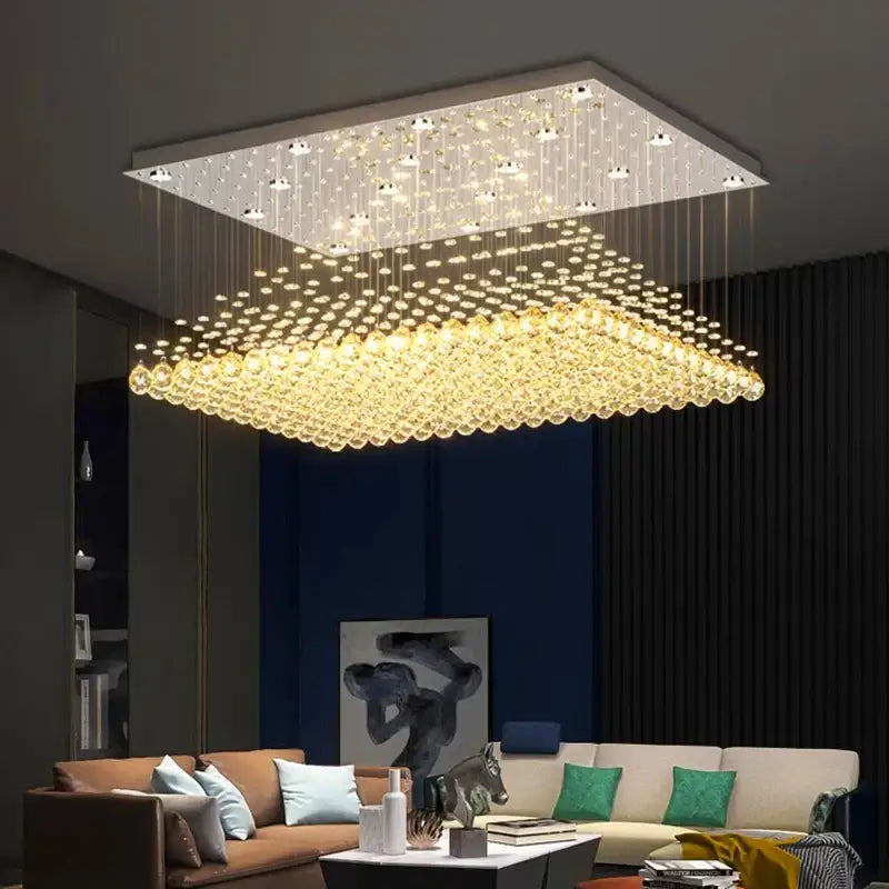 Modern rectangular crystal chandelier dining room pendant light