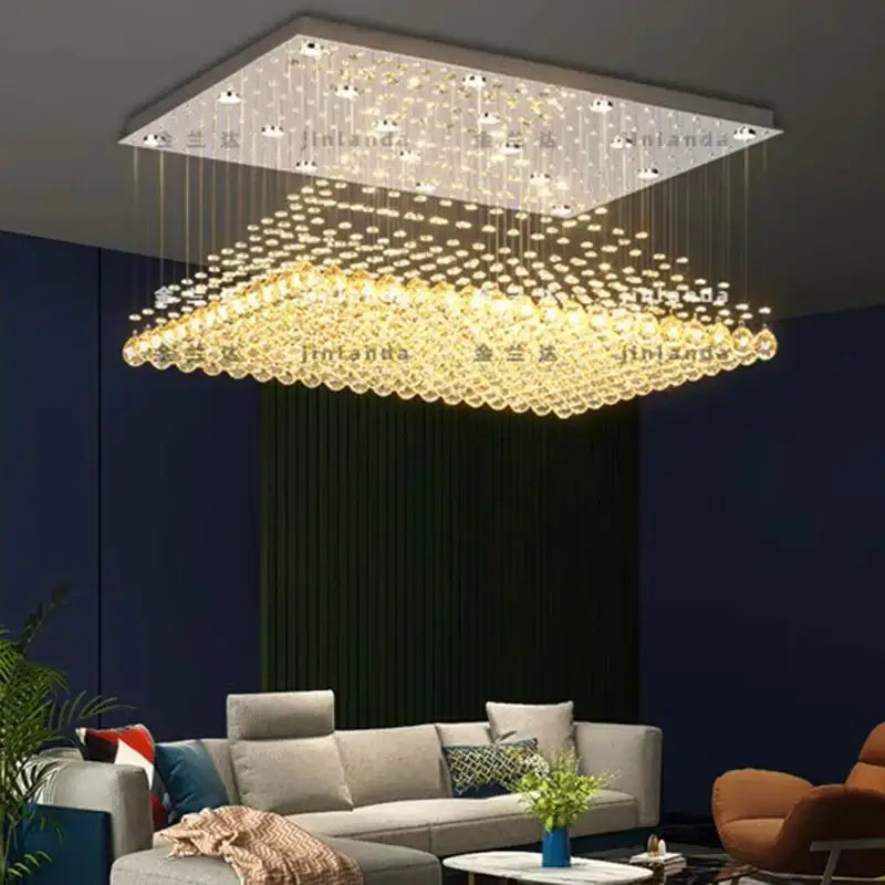 Modern rectangular crystal chandelier dining room pendant light