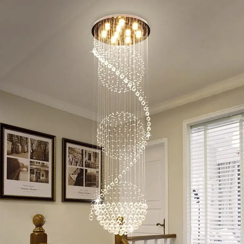 Modern faceted sphere crystal chandelier for villa staircase hall