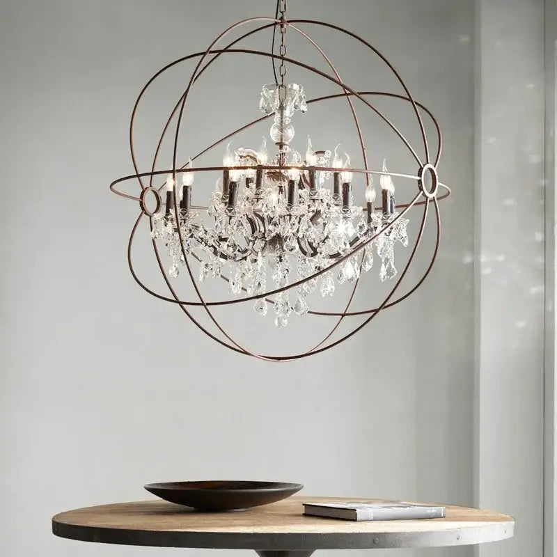 Decorbites crystal chandelier spherical dark metal light for living room
