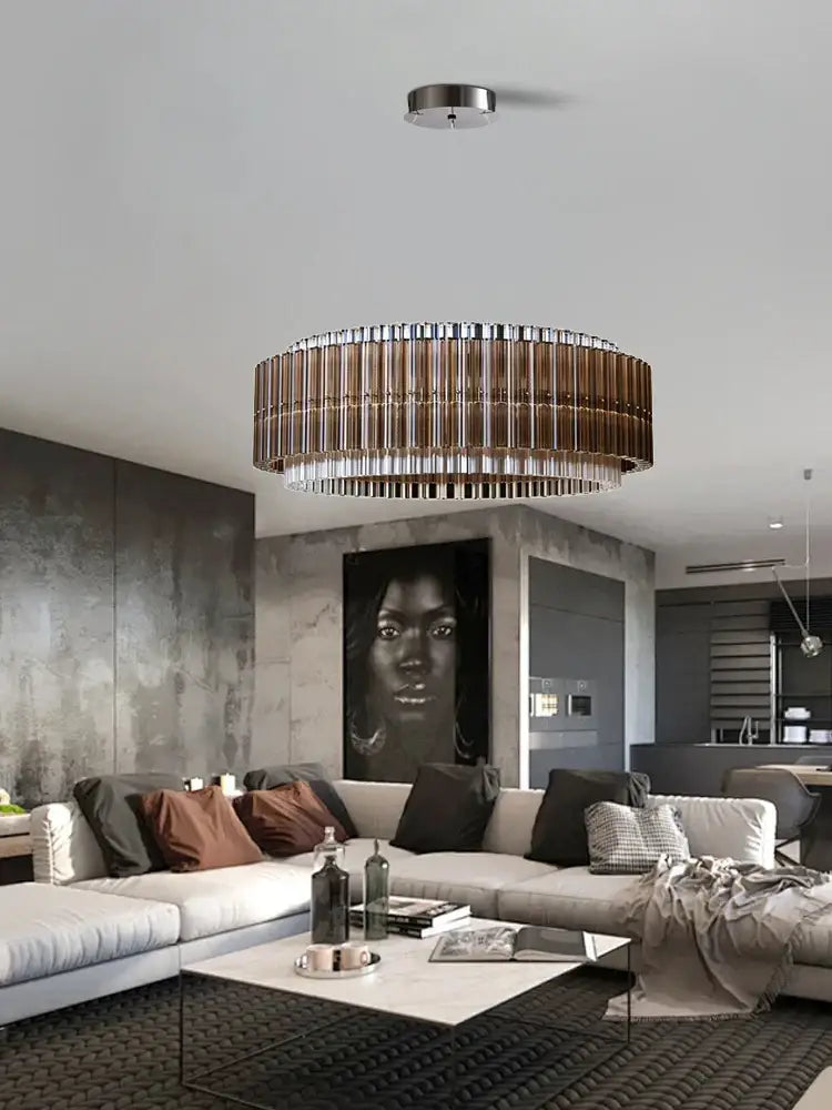 Modern copper & clear glass crystal chandelier living room light