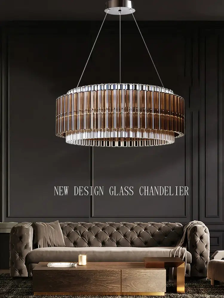 Modern copper & clear glass crystal chandelier living room light