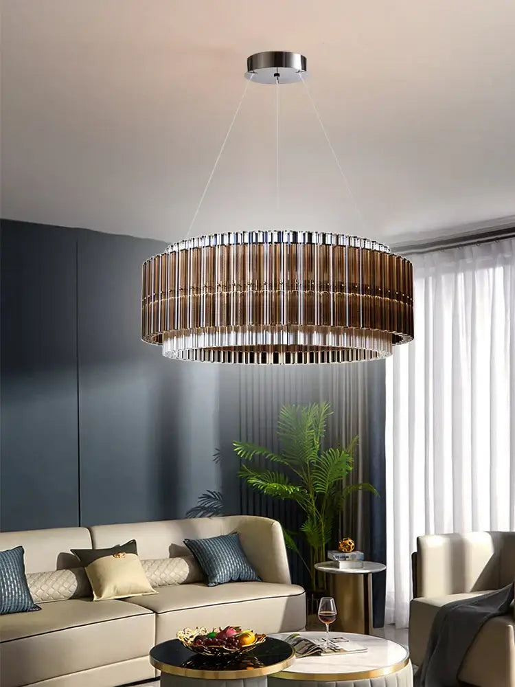 Modern copper & clear glass crystal chandelier living room light
