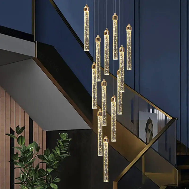 Golden tipped crystal chandelier living room cascading glass lamp