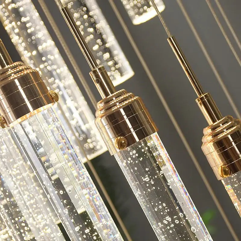 Golden tipped crystal chandelier living room cascading glass lamp