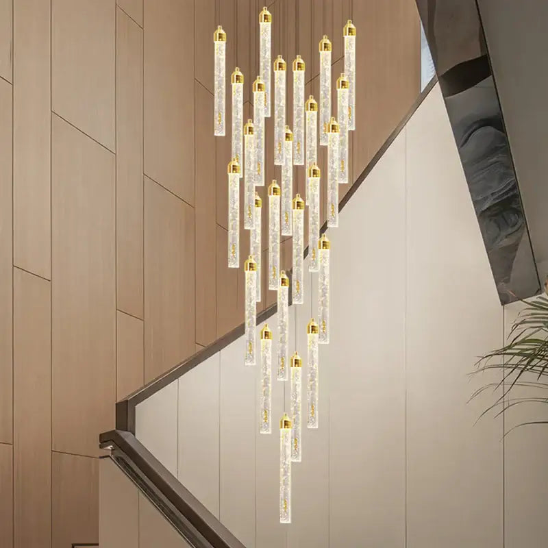 Golden tipped crystal chandelier living room cascading glass lamp