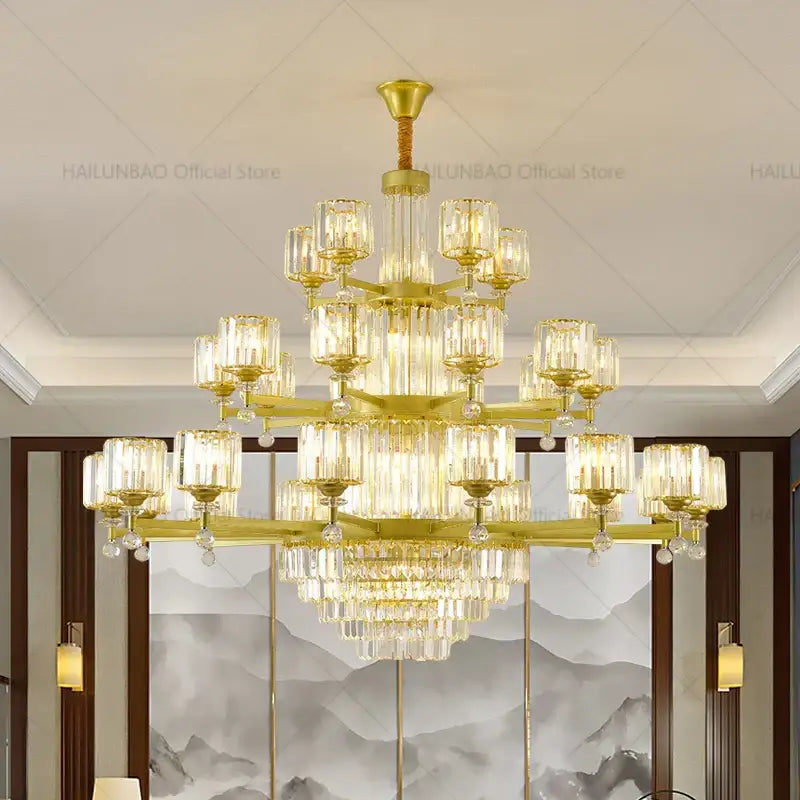 Decorbites crystal chandelier golden multi tiered living room lamp