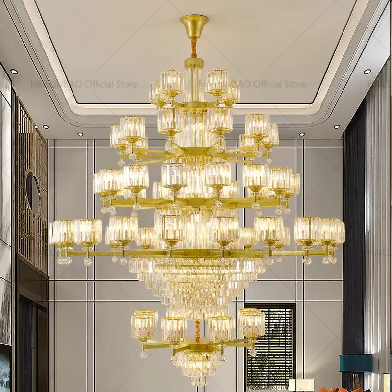Decorbites crystal chandelier golden multi tiered living room lamp