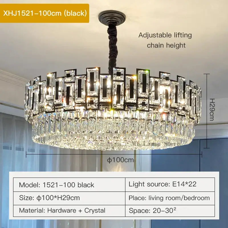 Modern black crystal chandelier living room glass prism light