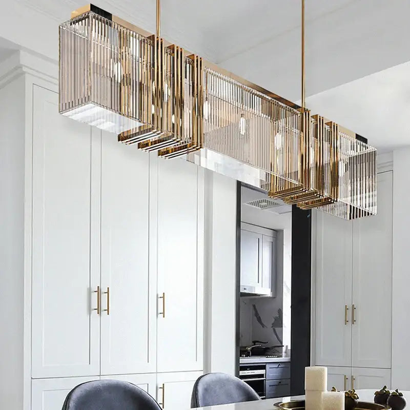 Decorbites crystal chandelier gold rectangular dining room light