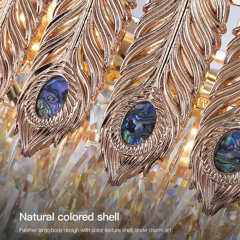 Decorbites crystal chandelier gold & blue peacock living room light