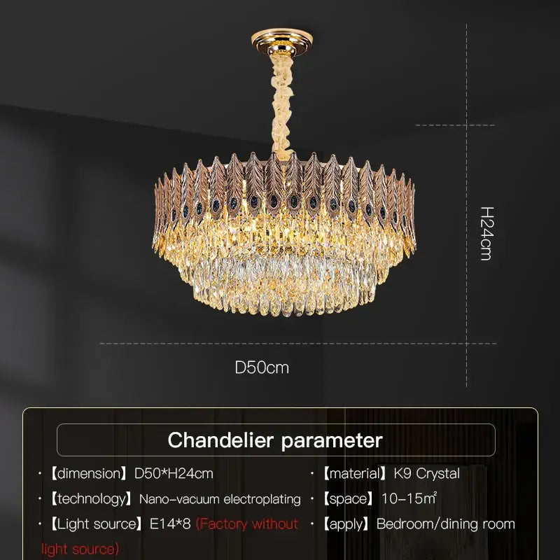 Decorbites crystal chandelier gold & blue peacock living room light