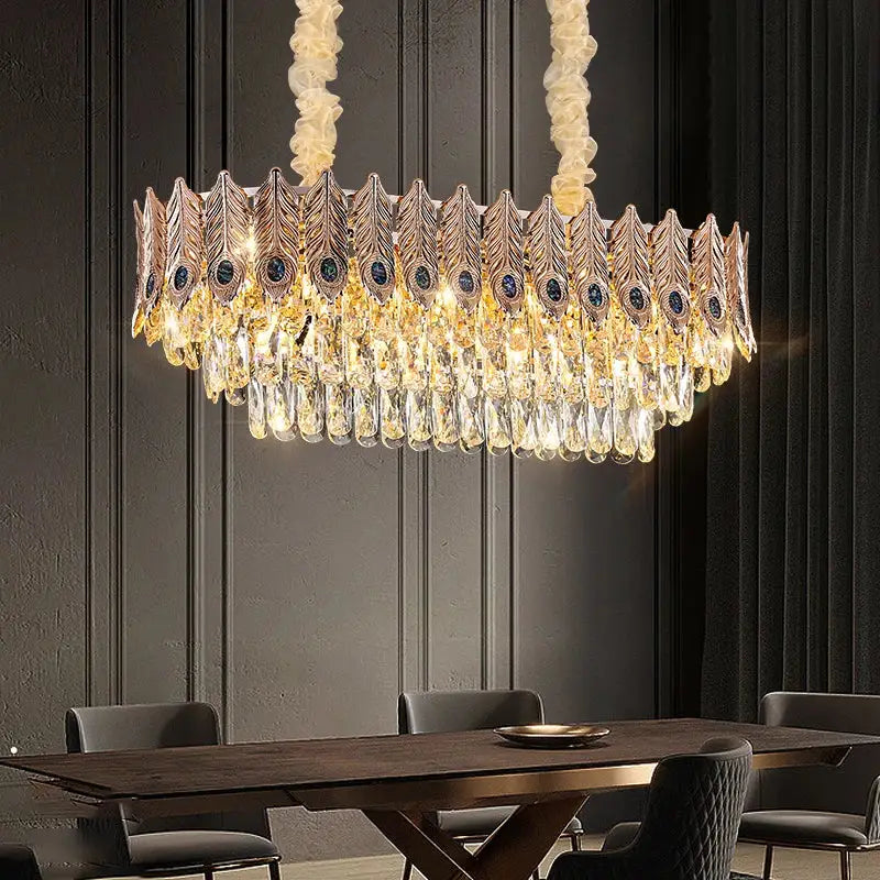 Decorbites crystal chandelier gold & blue peacock living room light