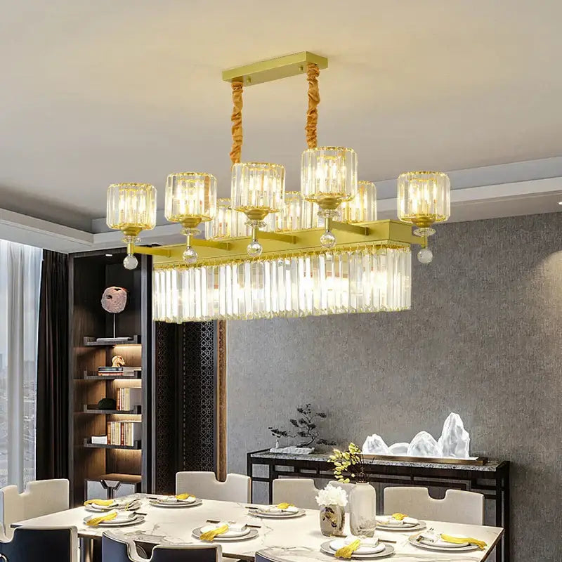 Retro gold multi tier crystal chandelier living room light