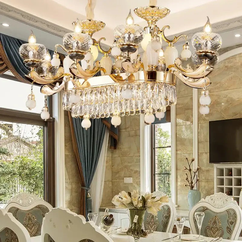Ornate gold decorbites crystal chandelier for the dining room