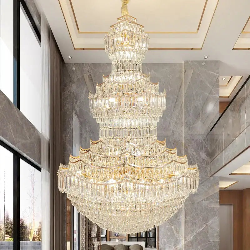 European gold multi tier decorbites crystal chandelier staircase light