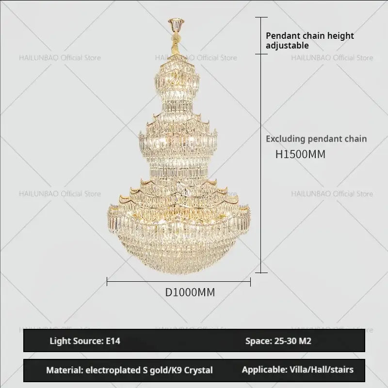 European gold multi tier decorbites crystal chandelier staircase light