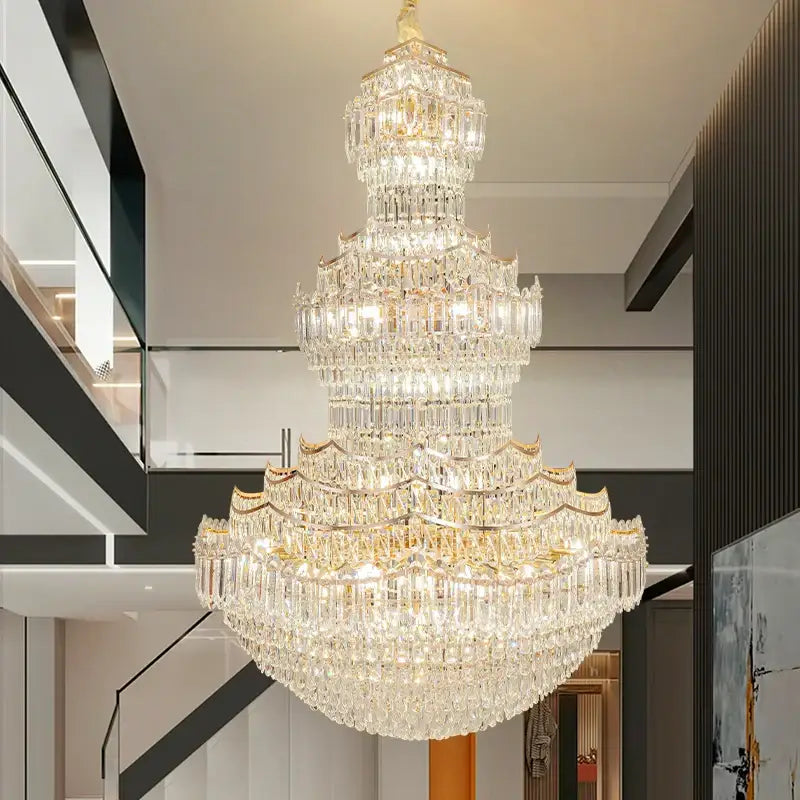 European gold multi tier decorbites crystal chandelier staircase light
