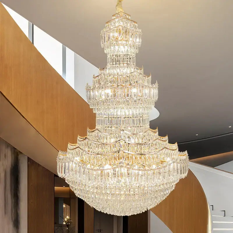 European gold multi tier decorbites crystal chandelier staircase light
