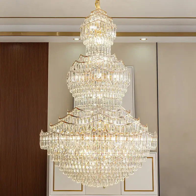 European gold multi tier decorbites crystal chandelier staircase light