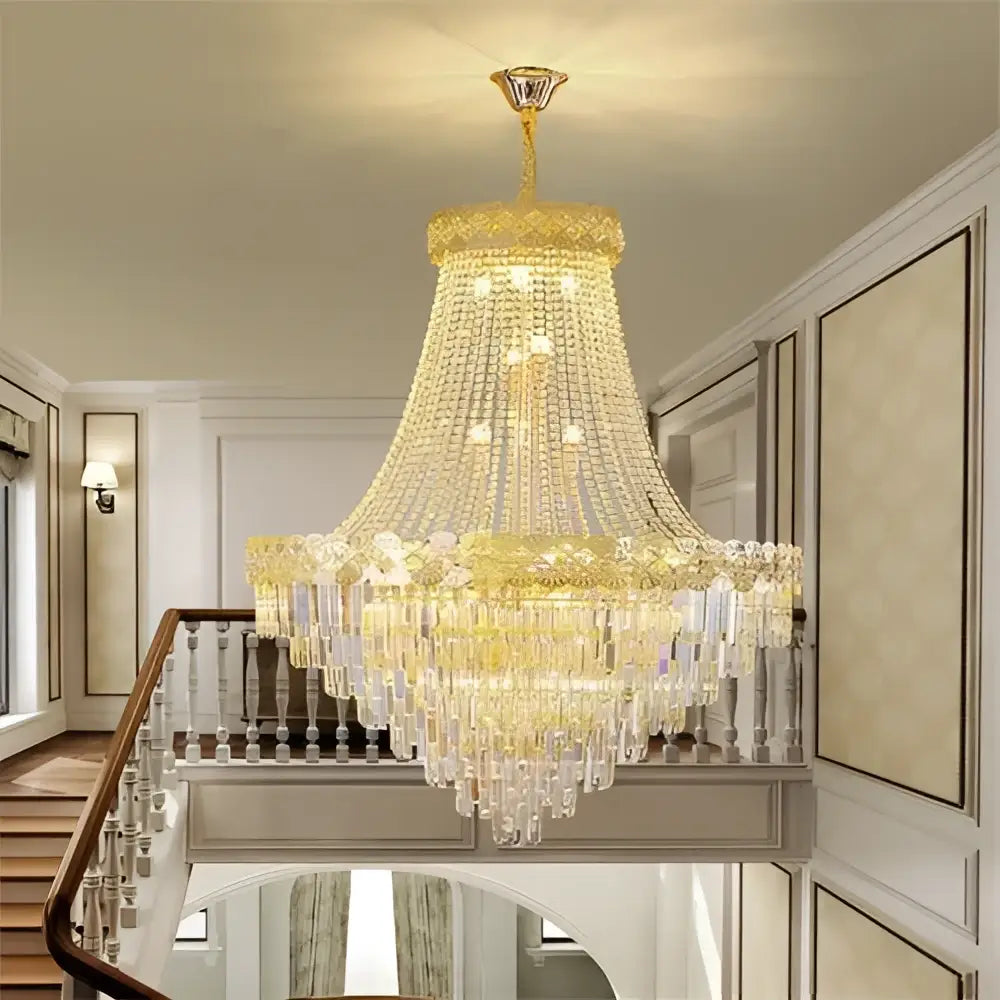 Golden tiered crystal chandelier for villa living room