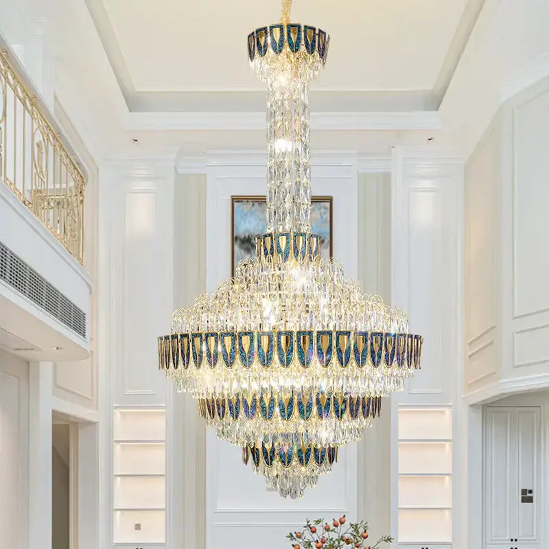 Modern gold and iridescent blue decorbites crystal chandelier living room